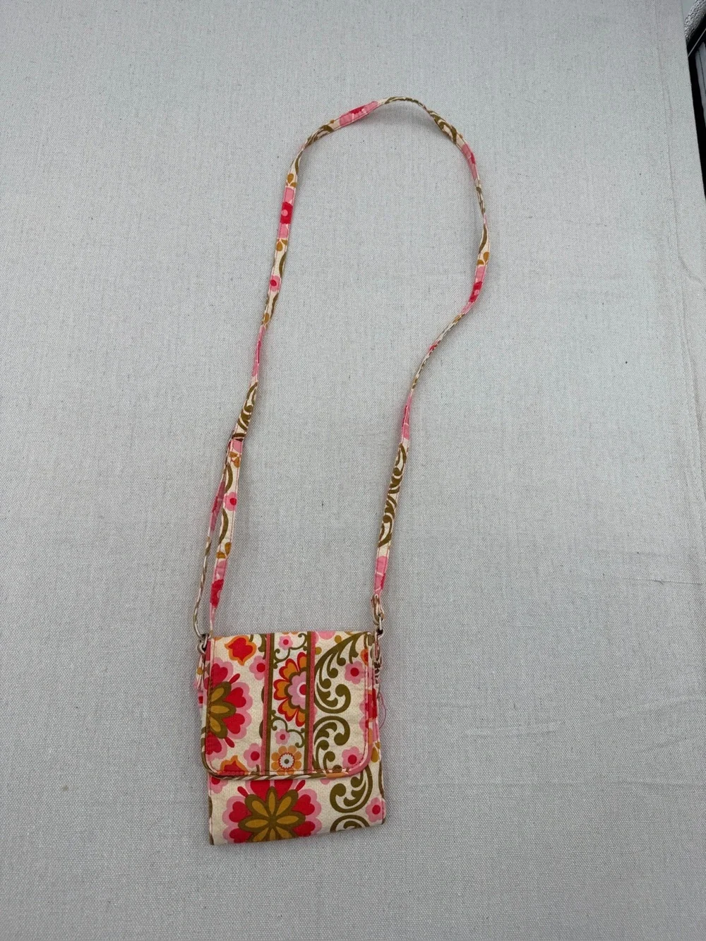 Vera Bradley Floral Crossbody Wallet Bag - Pink & Olive